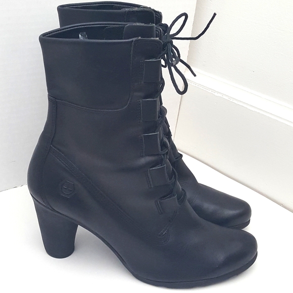 timberland black heeled boots